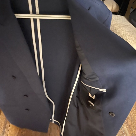 Express Men's Suit Over Coat/Jacket Blazer Double-Breasted Dark Blue Slim Sz S/P - Picture 8 of 14
